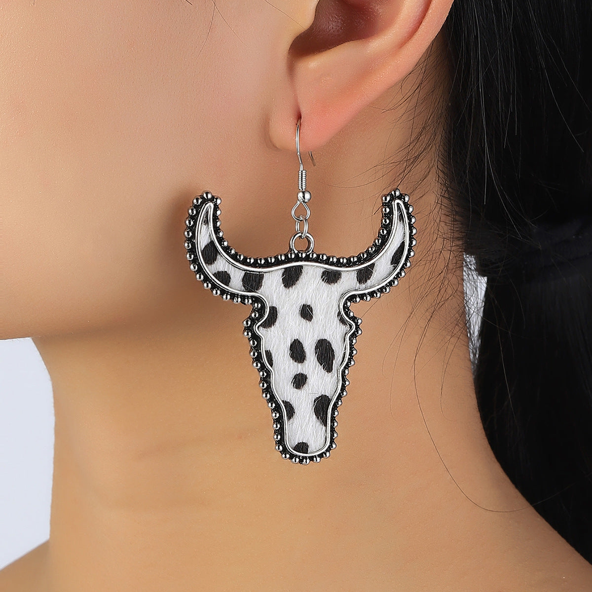 Wholesale Retro Western Cow Pattern Leopard Print Metal Earrings Fashion Jewelry Accessory