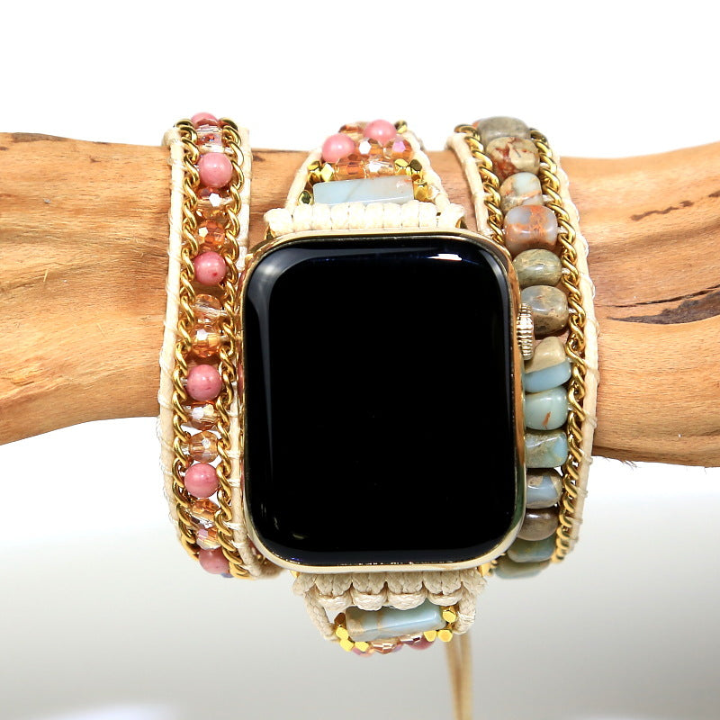 卸売寿山石混合多層ヴィンテージチェーン樹脂織ブレスレット