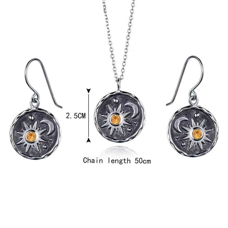 Wholesale Sun Moon Vintage Pendant Alloy Earrings Necklace Set