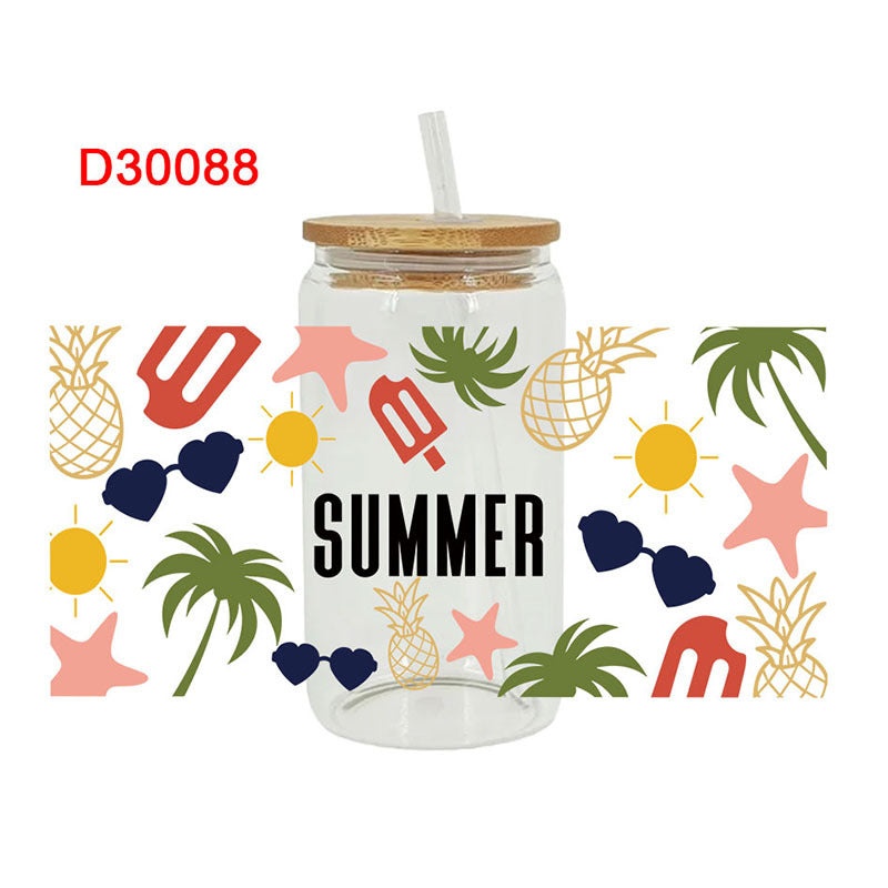Wholesale Colorful Coconut Tree Car Summer Series  16oz Cup UV DTF Wraps