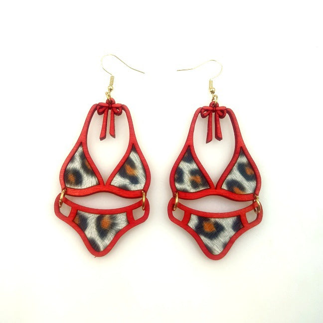 Wholesale Wood Cutting Hollow Double-layer Adhesive Leather Personalized and Fashionable Leopard Print Earrings