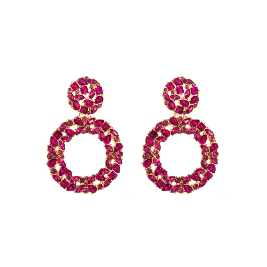 Wholesale Rhinestone Geometric Earrings Trendy Round Multi Layer Drop Earrings For Women Chic Party Jewelry Accessory
