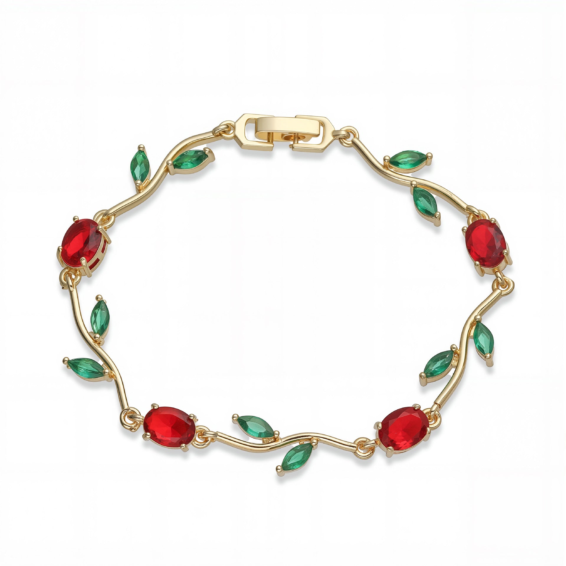 Wholesale Copper Inlaid with Colored Diamonds Leaves and Petals Bracelet