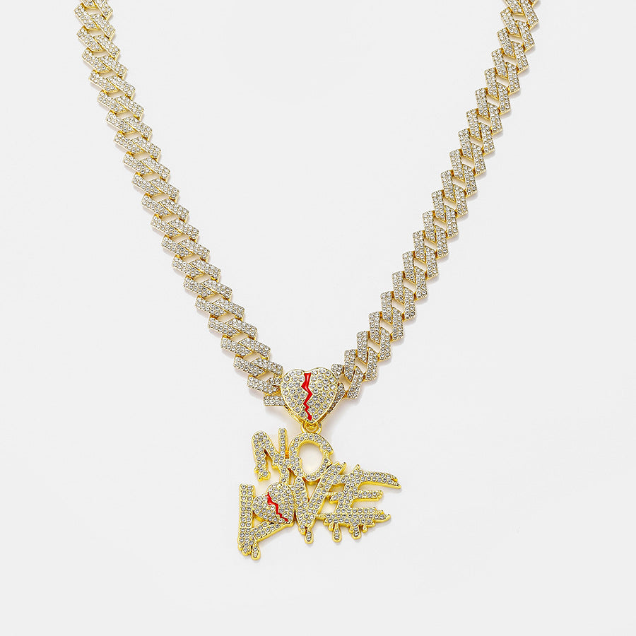 Wholesale Hip-hop Letters NO LOVE Pendant Split Heart Necklace