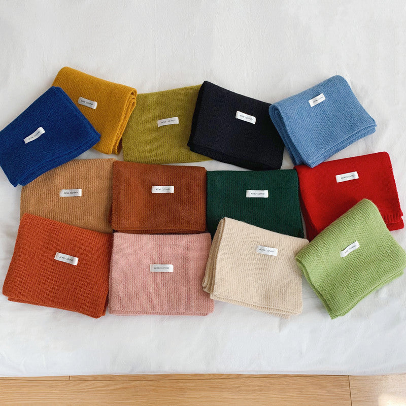 Wholesale Solid Color Knitted Warm and Thickened Woolen Scarves for Autumn and Winter