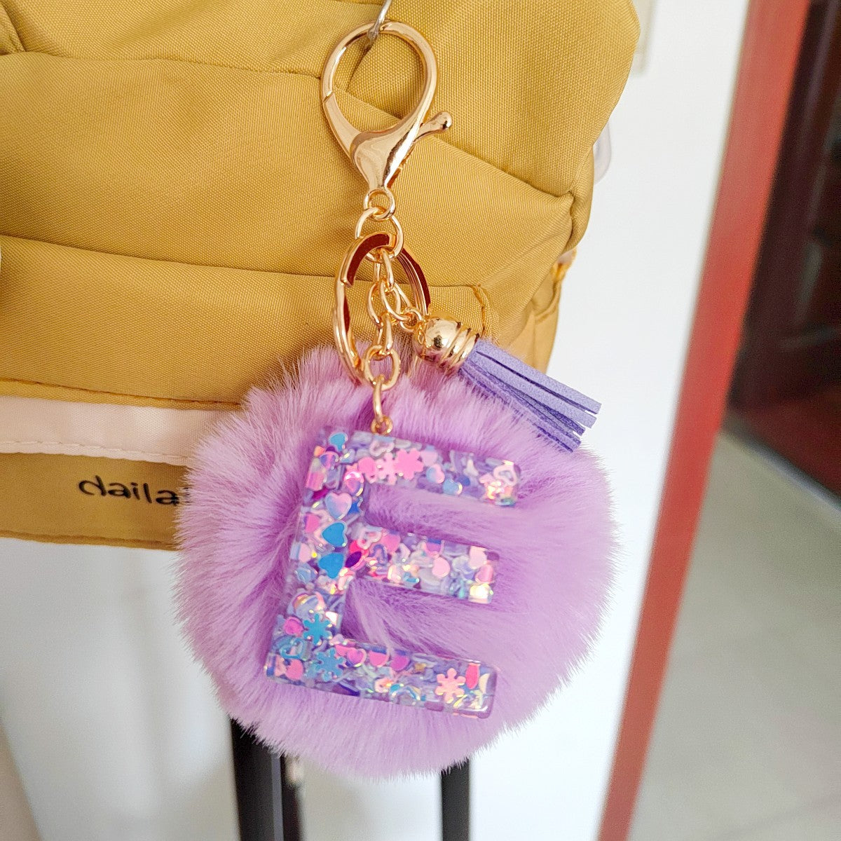 Wholesale Colorful Drip Glue Letter Pendant Light Purple Hairball Keychain