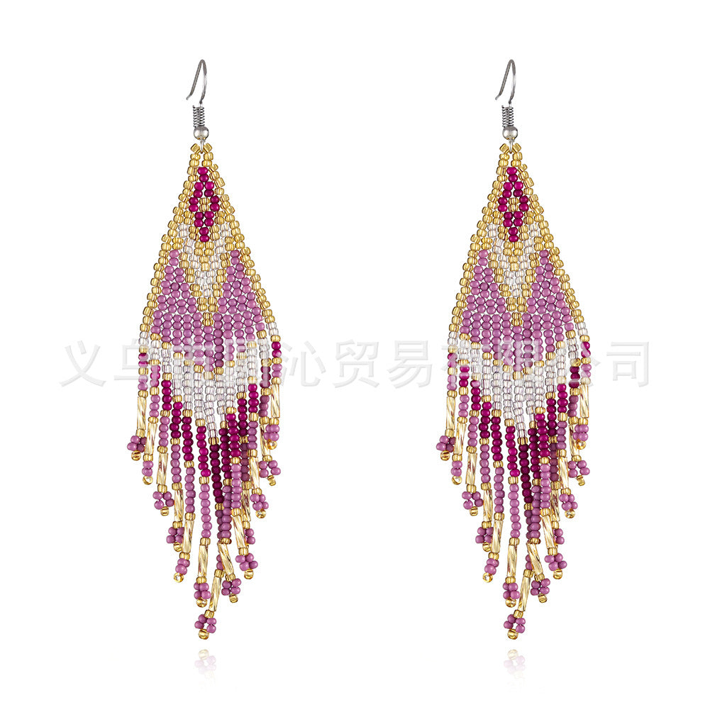 Wholesale Bohemian rice bead earrings  long tassel earrings