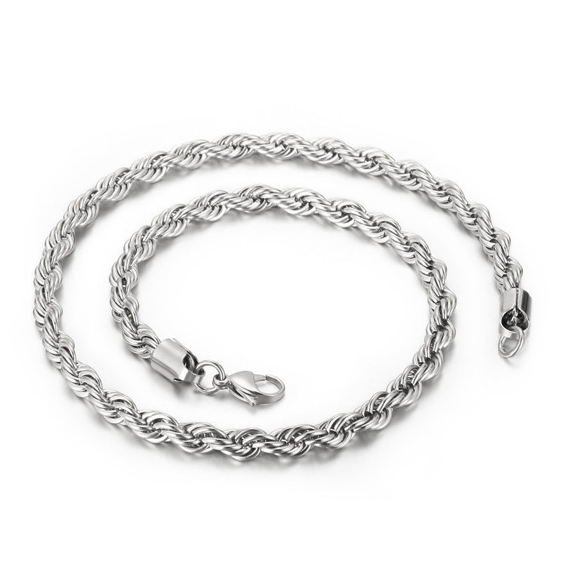 Wholesale Thick and Thin Steel Color Men and Women Titanium Steel Twist Chain Necklaces