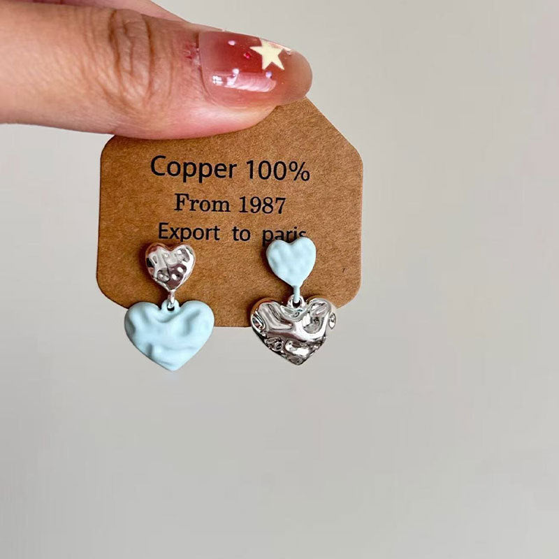 Wholesale Trendy Asymmetric Pleated Heart Earrings Alloy Fashion Accessory Gift For Women Party Casual Wear