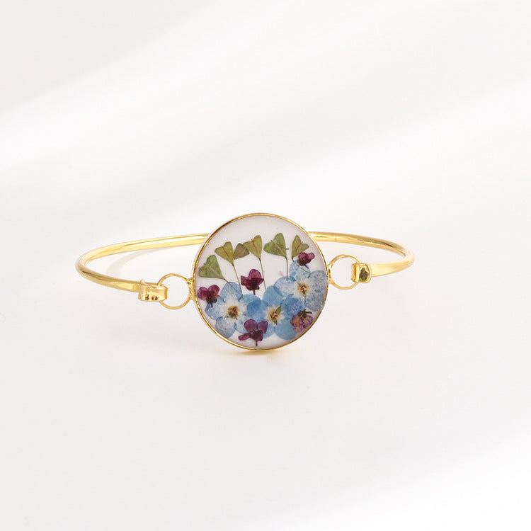 Wholesale 6pcs Dried Flower Resin Copper Simple Bracelet