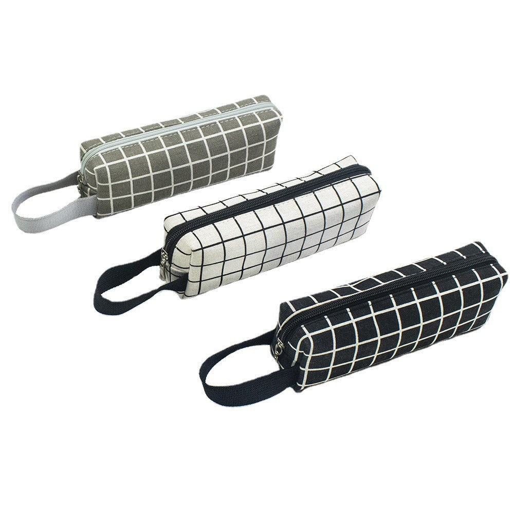 Wholesale Simple Canvas Black and White Plaid Canvas Pen Bags