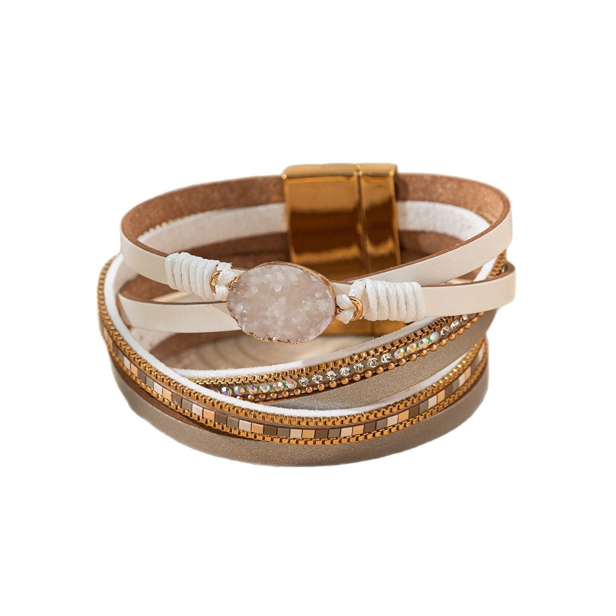 Wholesale Diamond studded magnetic buckle Layered Bracelet Set