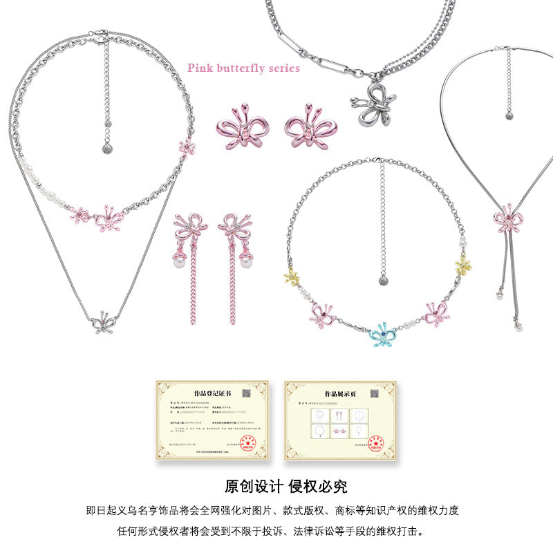 Wholesale Pink Butterfly Stacked Pearl Fashion High-end Necklace