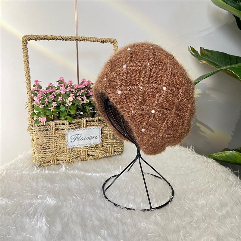 Wholesale Autumn and Winter Thick Mesh Plush Knitted Pile Hat