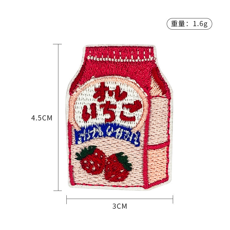 Wholesale Embroidered Cartoon Beverage Bottle Embroidered Down Jacket Patch Embroidered Seal Cloth Patch FS