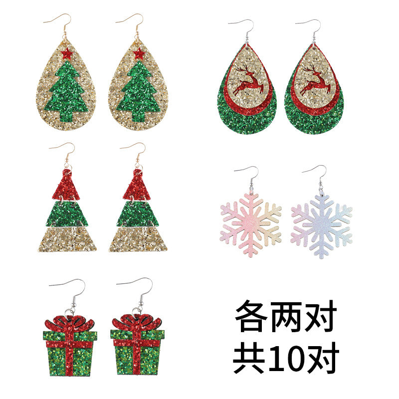 Wholesale Christmas sequined leather Christmas earrings