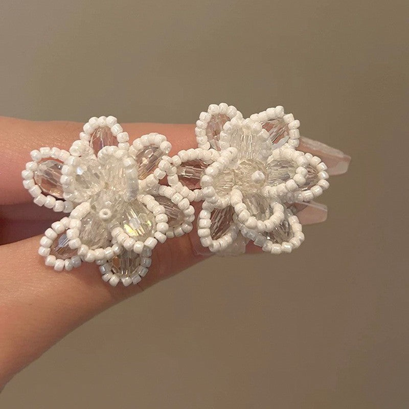 Wholesale Blue Enamel Flower Earrings For Women Pearl Accent Fashion Jewelry Accessory Party Casual Wear Resale