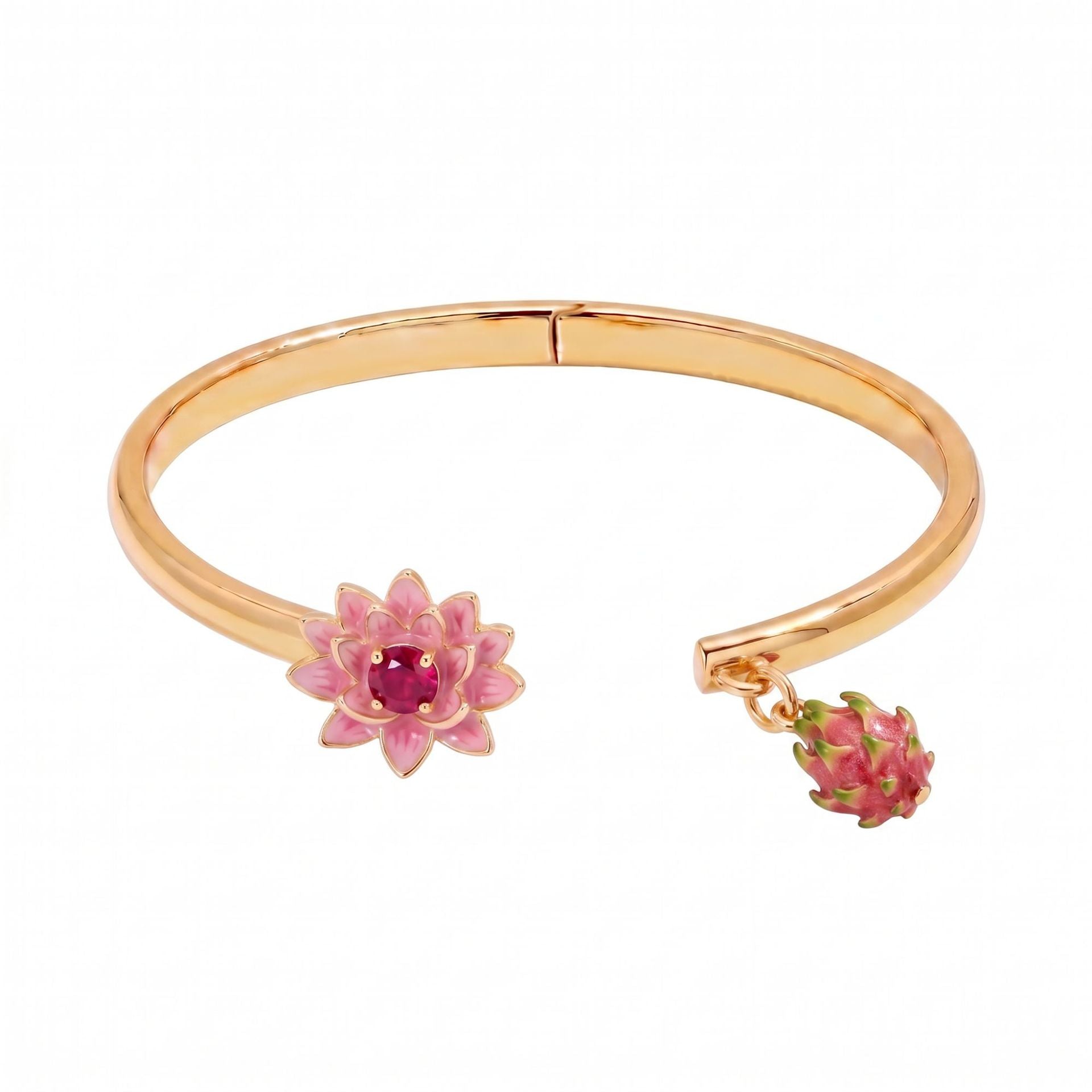 Wholesale Enamel Fruit Open Bangle Bracelet Gold Plated With Pomegranate Strawberry Cherry Watermelon Motifs Women S Fashion Jewelry Gift