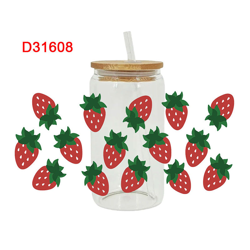Wholesale Colorful strawberries 16oz Cup UV DTF Wraps