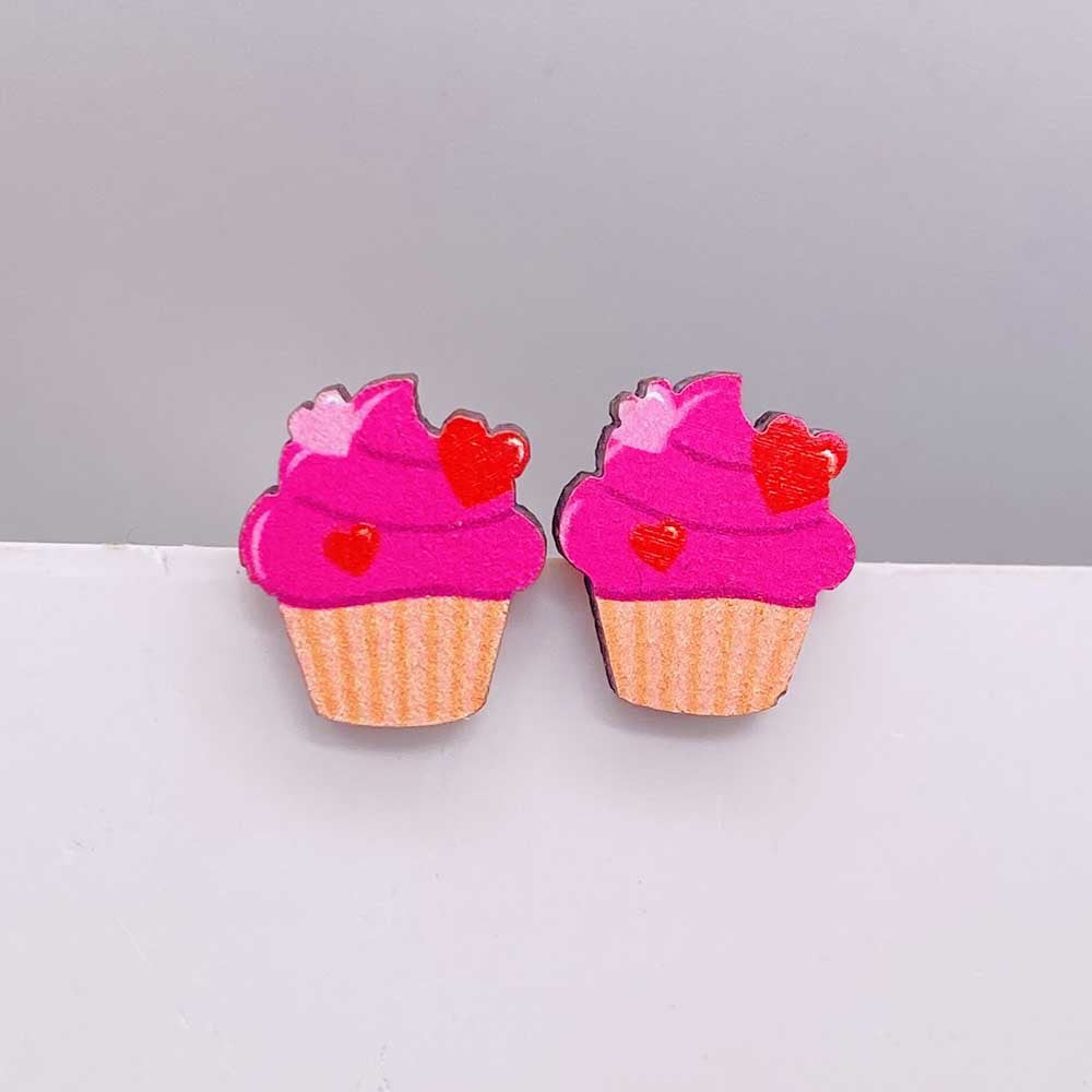 Wholesale Valentine's Day Pink Envelope Dwarf Rose Wooden Earrings