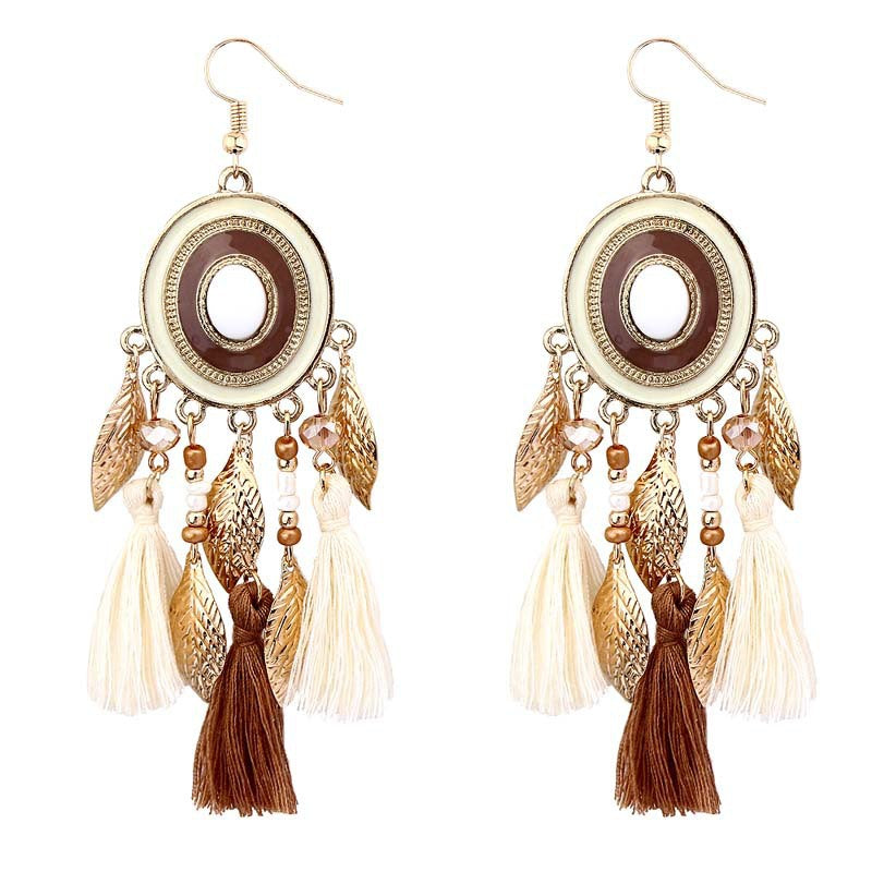 Wholesale Tassel Versatile Long Gold Leaf Earrings