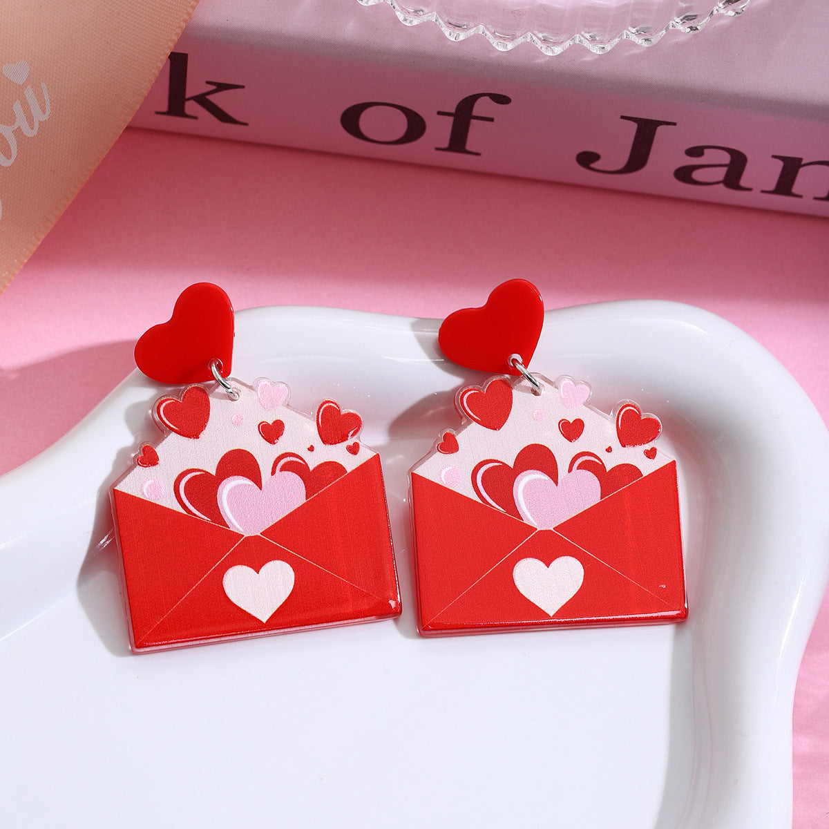 Wholesale Valentine' s Day Pink Love Acrylic Earrings