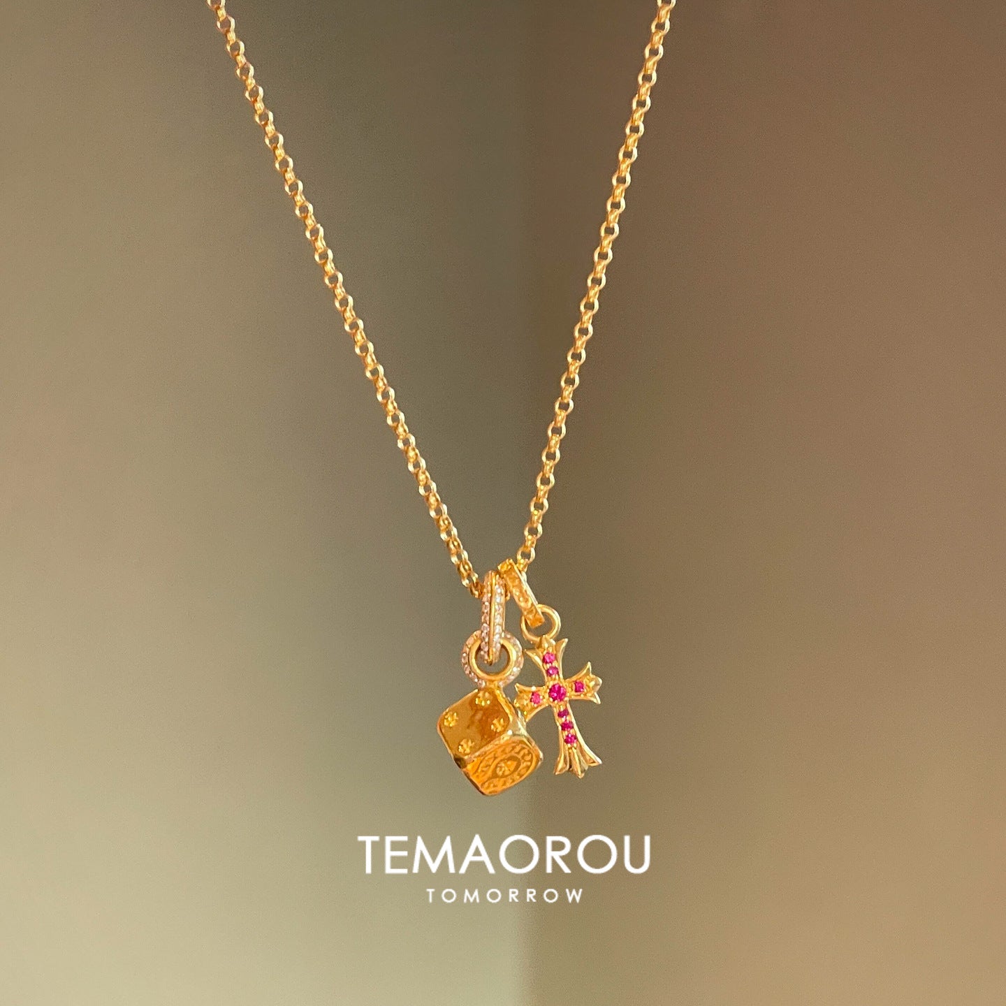 Wholesale Square Cross Solid Dice Pendant Necklace