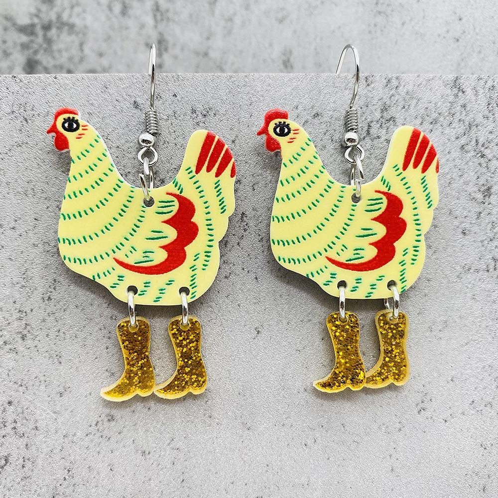 Wholesale Funny High Heels Polka Dot Rooster Acrylic Earrings