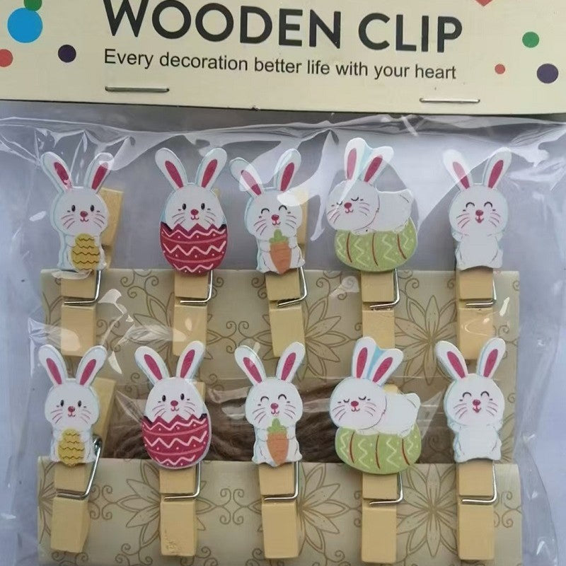 Wholesale Easter element collection cartoon rabbit clip hanging photo wall kindergarten flower shop card Easter egg small wooden clip