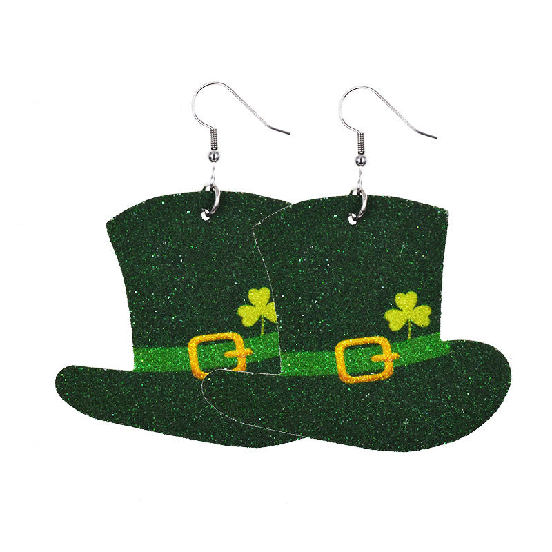 Wholesale 30PCS Clover Hat St. Parker's Day Leather Earrings