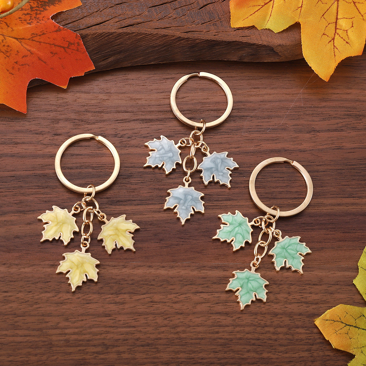 Wholesale Fall Thanksgiving Colorful Maple Leaf Oil Droplet Keychain