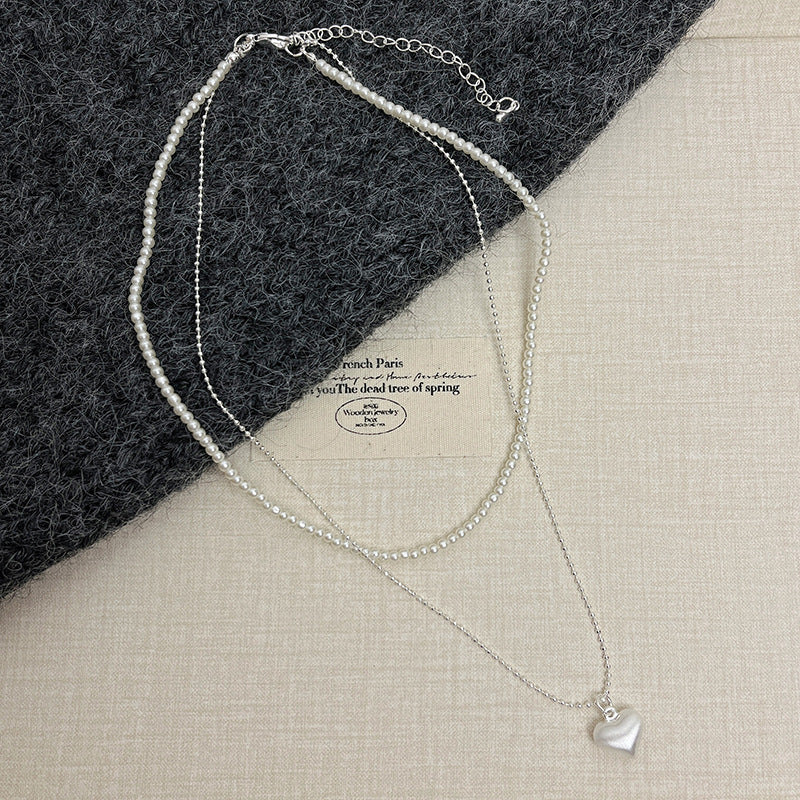 Wholesale Japanese and Korean Silver Brushed Heart Design Necklace Women' s