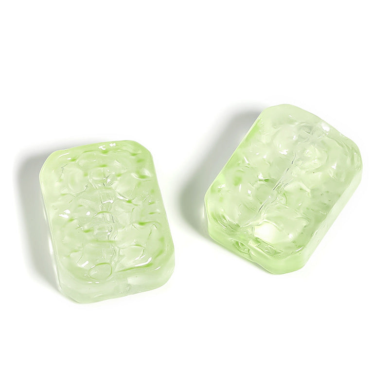 Wholesale 100pcs Glass Double Sided Flower Sign Imitation Jade Square Sign Through Hole Beads DIY