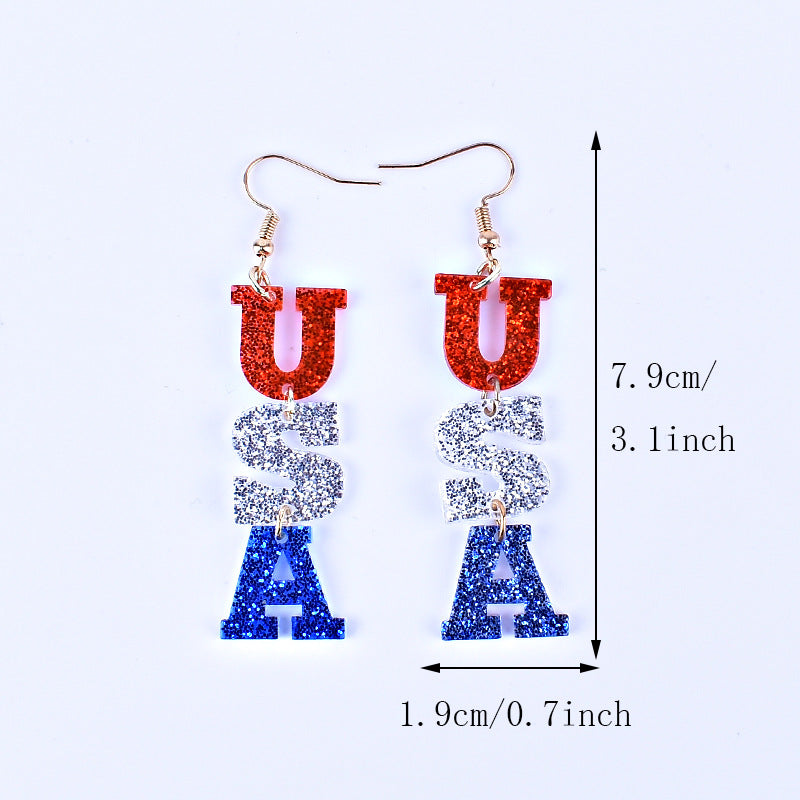 Wholesale American Independence Day Red White and Blue Striped Flag Love Heart Five-pointed Star Earrings