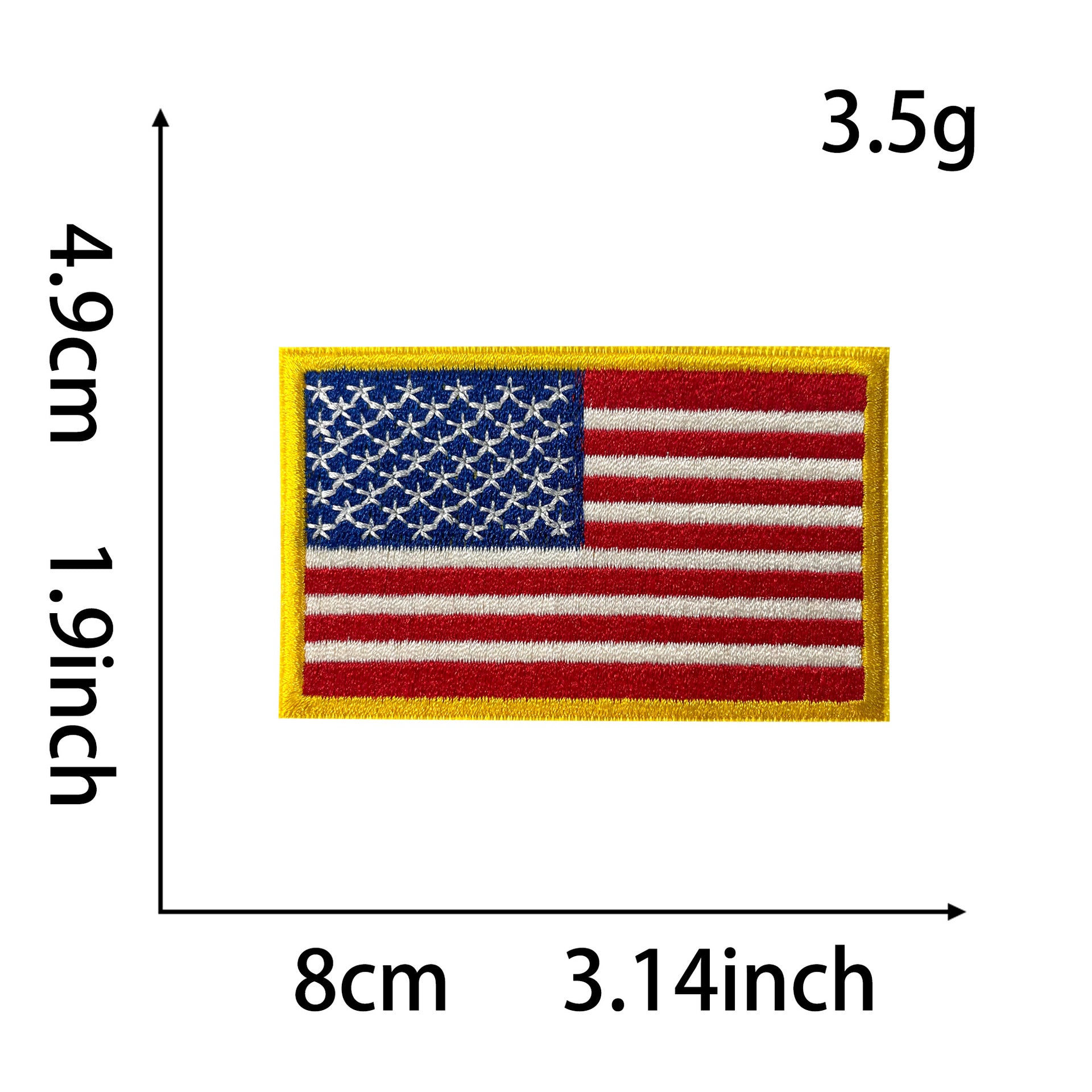 Wholesale Trendy Embroidered American Flag Patch With Gold Trim Hot Melt Adhesive Backing For Coats