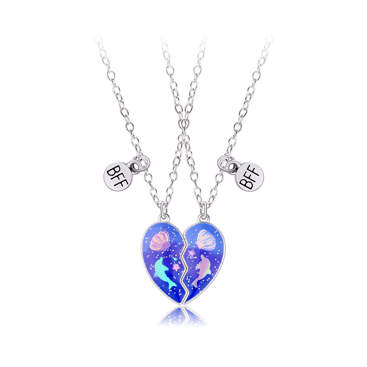 Wholesale children' s love dolphin shell clavicle chain BFF good friend magnetic necklace
