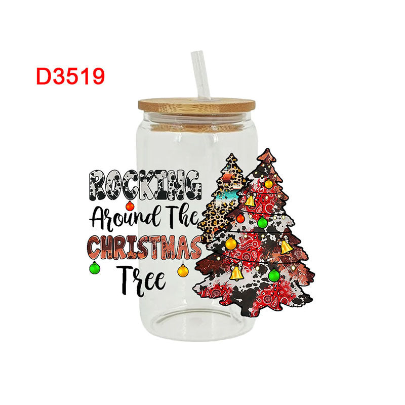 Wholesale colorful Christmas tree  16oz Cup UV DTF Wraps