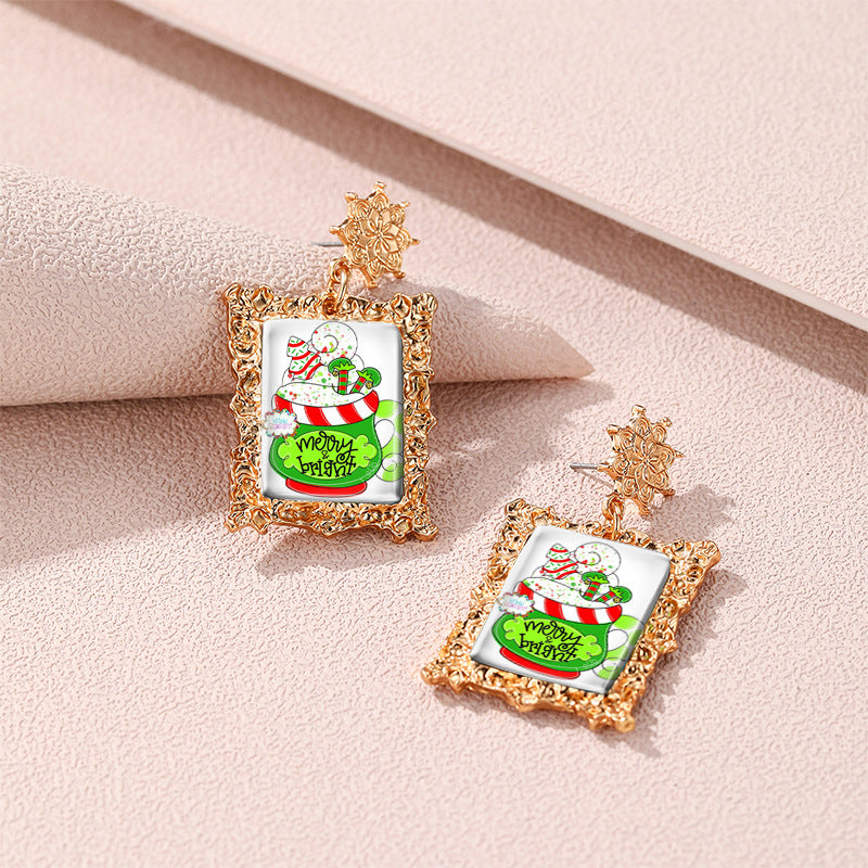 Wholesale Christmas Vintage Gold Geometric Square Frame Earrings