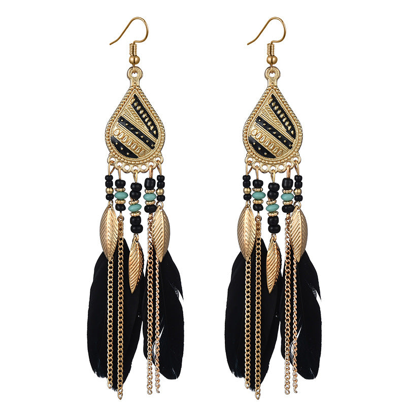Wholesale Feather Bohemian Long Tassel Earrings