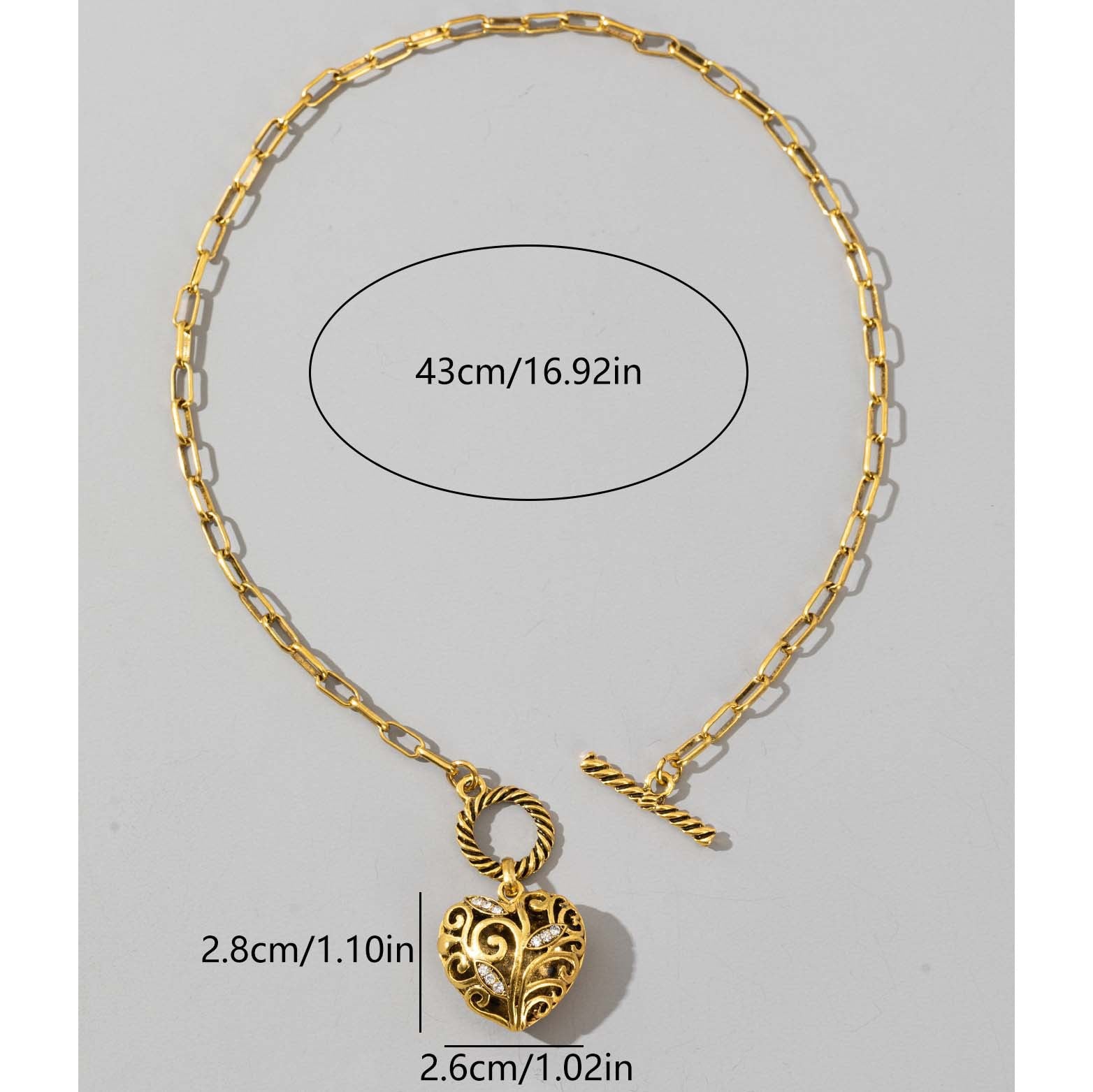 Wholesale Vintage Gold Tang Grass Pattern Heart Hollow Pendant Necklace