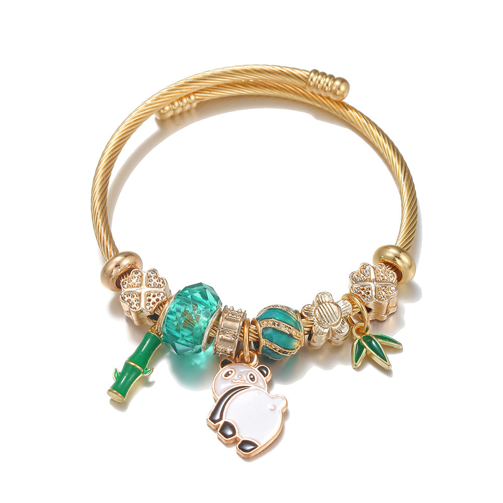 Wholesale DIY Stainless Steel Titanium Steel Panda Beads Bracelet