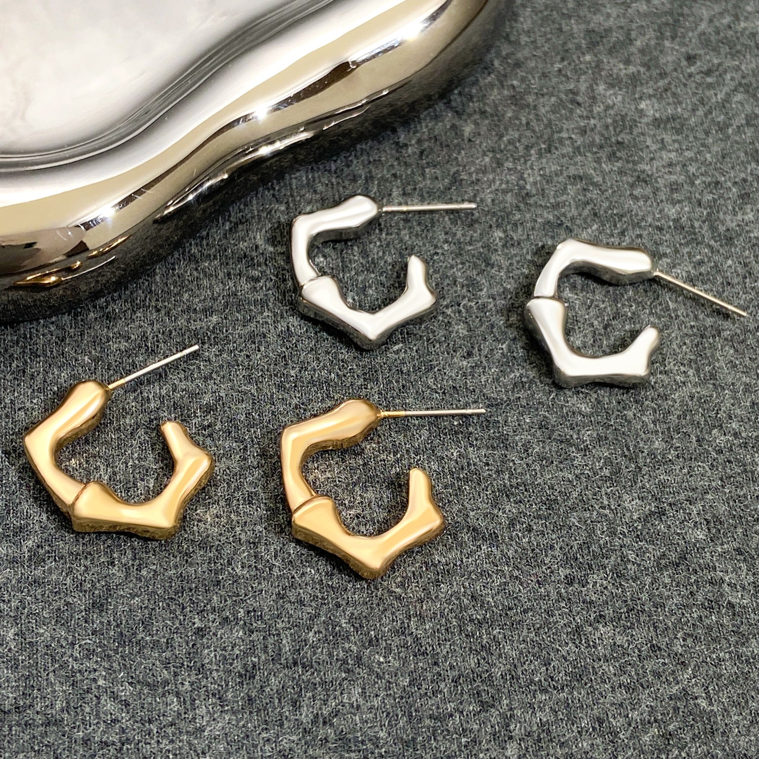 Wholesale Geometric Ring C-shaped Bamboo Irregular Alloy Earrings