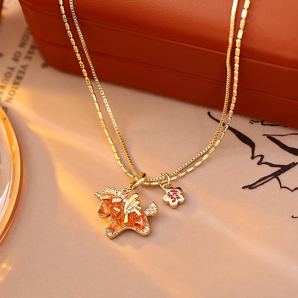 Wholesale Crystal Unicorn Gold Stud Earrings Necklace