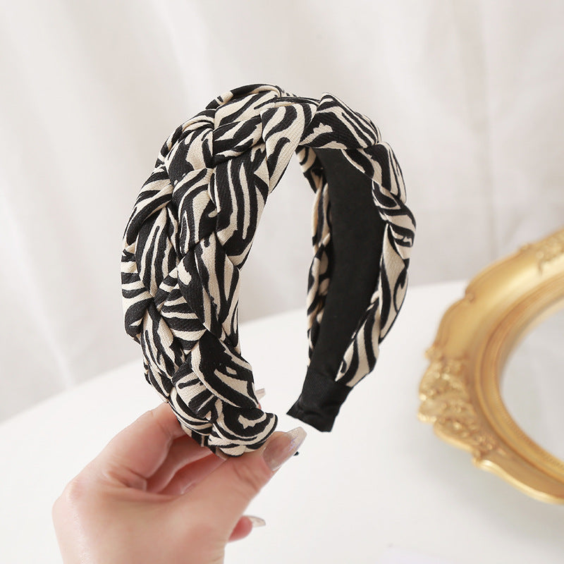 Wholesale Leopard Print Twist Fabric Braided Wide-brimmed Headband