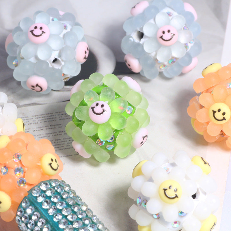Wholesale 5pcs/pack Smiley face sunflower can wear straight hole loose beads DIY mobile phone key chain jewelry