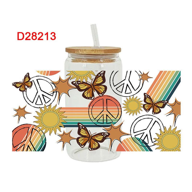 Wholesale Colorful Butterfly Flower Mushroom 16oz Cup UV DTF Wraps