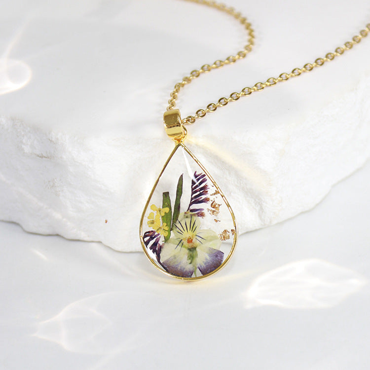 Wholesale 6pcs Golden Water Drop Month Flower Series Plant Specimen Necklace