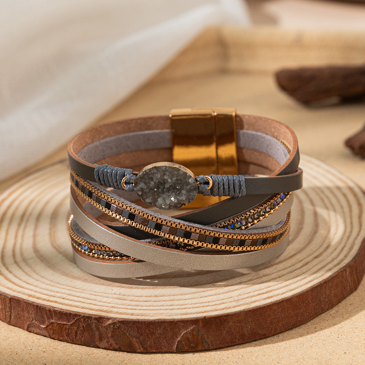 Wholesale Diamond studded magnetic buckle Layered Bracelet Set