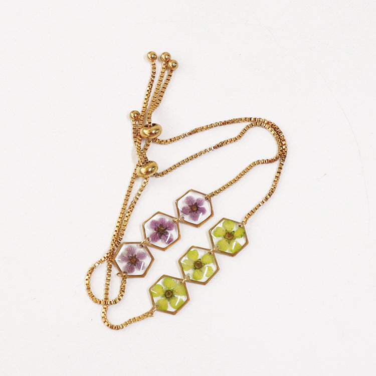 Wholesale 6pcs Real Flower Pearl Bush Hexagonal Everlasting Flower Bracelet