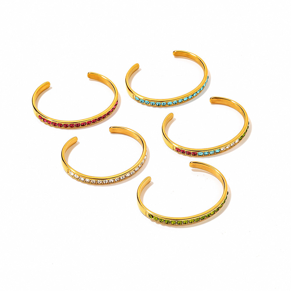 Wholesale Stainless steel finely polished vacuum-plated 18k gold diamond-studded bracelet